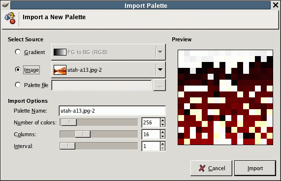 The Import Palette dialog