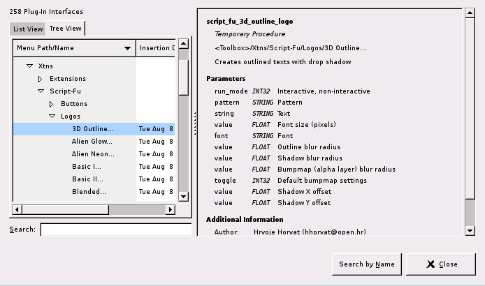 The tree view of the Plug-In Browser dialog window