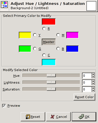 Hue-Saturation tool options